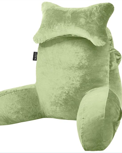 SLIGUY Reading Pillow for Sitting in Bed Couch Adult, Back Pillow with arm Support and Pockets, Adult Back Pillow Bed Chair for Rest, Reading, Watching TV, Gaming for Boys and Girls Green