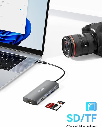 USB C Hub with Dual 4K@60Hz Displayports, 2 USB-A & 2 USBC 3.2 10Gbps Ports, 1Gbps Ethernet, 100W PD, SD/TF, USB C Splitter Docking Station for MacBook Pro/Air, iMac, iPad Pro, XPS, Thinkpad, Surface