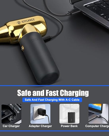 Compressed Air Duster - Barber Blower, Electric Duster, 3 Gear Mini Portable Jet Dry Air Blower, Cordless Vacuum Cleaner, for PC, Office,Salon, Fan, Laptop, Keyboard, Car (Gold)