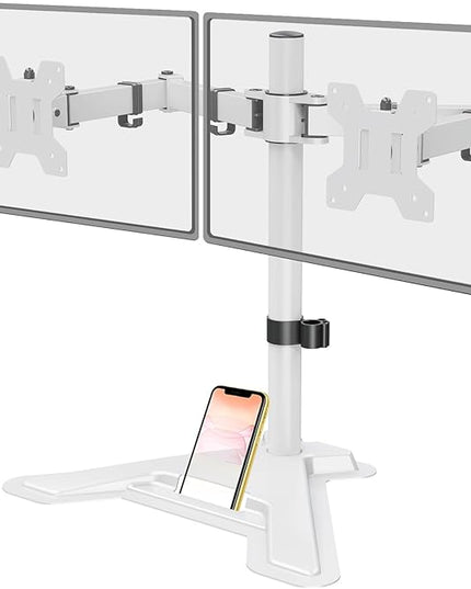 MOUNT PRO Dual Monitor Stand, Free-Standing Full Motion Monitor Desk Mount Fits 2 Screens up to 27 inches,17.6lbs with Height Adjustable, Swivel, Tilt, Rotation, VESA 75x75 100x100,White