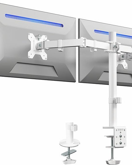 VIVO Dual Monitor Desk Mount, Heavy Duty Fully Adjustable Steel Stand, Holds 2 Computer Screens up to 30 inches and Max 22lbs Each, White, STAND-V002W