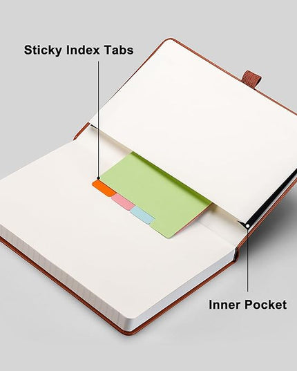 RETTACY Lined Journal Notebook, 192 Numbered Pages, A5 Medium Size (5.7'' x 8.3''), for Men & Women, Journaling, Writing, Work & Office, Leather Hardcover, 100 GSM Thick Paper (Brown)