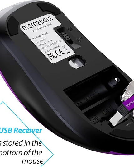memzuoix 2.4G Wireless Mouse, 1400 DPI Computer Mice with USB Receiver, Portable Wireless USB Mouse Battery Powered Cordless Mice for Laptop, PC, Desktop, 5 Buttons, Purple