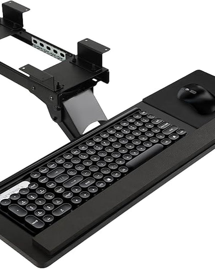 Keyboard Tray Under Desk， 360° Adjustable Slide Out Keyboard Tray Under Desk with Mouse Pad & Wrist Rest，Ergonomic Large Size Keypad Tray Holder， Suitable for Office/Game/Home