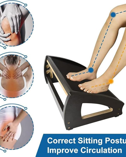 StrongTek Ergonomic Under Desk Footrest, 3 Adjustable Heights Wooden Office Footrest, Large Anti-Slip Surface, Improves Posture and Blood Circulation, up to 400lbs (Black)