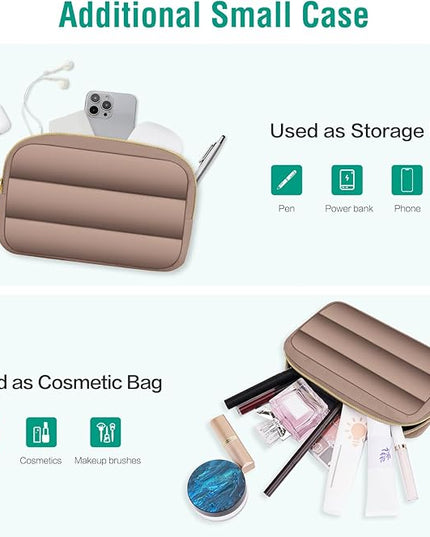 MOSISO 13.3 inch Laptop Case, 13-13.3 inch Puffy Laptop Sleeve Compatible with MacBook Air 13 13.6 M4 M3 M2 M1/Pro 13/Pro 14, HP Dell ASUS Lenovo,Polyester Horizontal Bag with Small Case, Brown