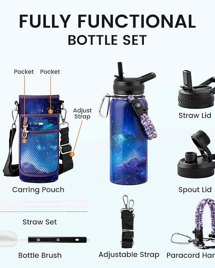 32oz Insulated Water Bottle, Triple Wall Vacuum Stainless Steel Water Bottles - Keeps Cold 48H, Reusable Metal water flask Jug for Gym, Sports, Camping, Hiking,Travel, Aurora-Purple