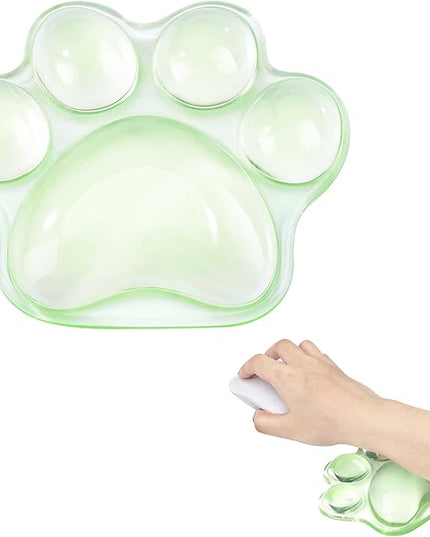 Cat Paw Mouse Wrist Rest, Green Clear Silicone Support Pad, Green Cute Ergonomic Soft Transparent Wrist Pain Relief for Office Home Desk Computer
