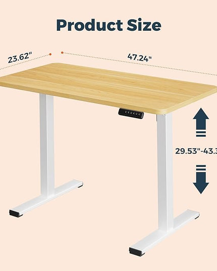 One-Piece Standing Desk 47 x 24 Inches, Small Adjustable Height Desk， Electric Sit Stand Desks Home Office Computer Workstation, Maple