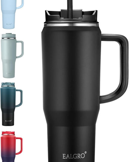 40 oz Tumbler with Handle, Insulated Tumblers with Lid and Straw, Large Metal Sports Water Bottle Jug, Thermal Stainless Steel Travel Coffee Mug Cup, Black