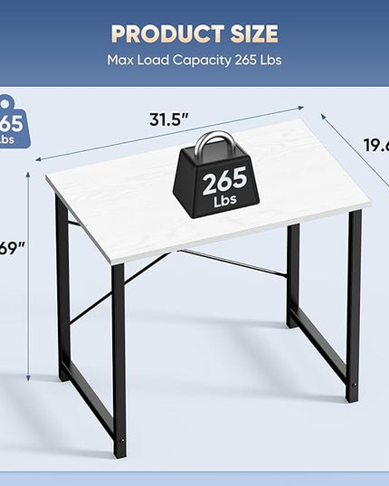 DUMOS 32 in Small Computer Desk for Home Office, Modern Study Work Table Simple Style for Bedroom, Writing Desks with X-Shaped Reinforcement, 2 Pack, White