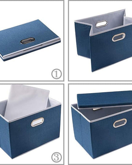 PRANDOM Extra Large Collapsible Storage Bins with Lids [3-Pack] Linen Fabric Foldable Storage Baskets Boxes Organizer Containers Cube with Cover for Bedroom Closet Office Nursery (22.8x15.75x13.8)