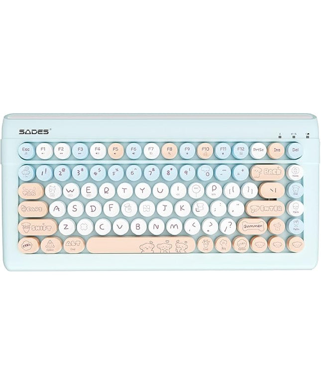 Wireless Bluetooth Keyboard for iPads Tablet Mac PC Laptop Desktop Smart Phone,Cute Typewriter Style Computer Keyboard with Round Raised Keys,Colorful Mini iPad Keyboard for Kids Girl Women-Cream Blue