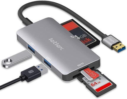 All in One Multi Card Reader Hub with USB A 3.0 Male Connector – USB 3.0 Ports with SD CF TF Card Readers – 480 Mbps Card Reader Hub – Super Fast 5 Gbps USB Ports – for Laptop, Desktop, PC