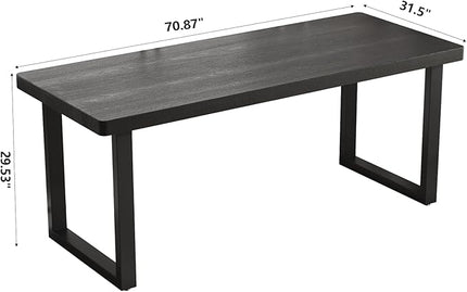 70.87in Large Modern Solid Wood Computer Desk - Sturdy Metal Base | Stylish Durable Black Office/Study Desk, Multiple Sizes for Home Office Workspace