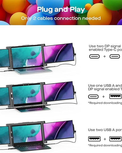 Portable Monitor - Mobile Pixels 13.3'' Trio Monitor for 13''-14'' Laptops with Built-in Kickstand, 1080P Full HD IPS Triple Screen, USB A/Type-C Plug and Play, Windows/Android/Mac (Optional Magnets)