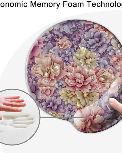 Ergo Comfort Gel Wrist Rest Mouse Pad-Ergonomic Office Mousepad with Wrist Support-Non-Slip, Design Desk Accessories Mat for Home&Game Decor Boho Floral