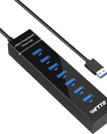 7-Port USB 3.0 Hub, IVETTO Data USB Hub Splitter with 3.3ft Long Cable for Laptop, PC, MacBook, Mac Pro, Mac mini, iMac, Surface Pro and More