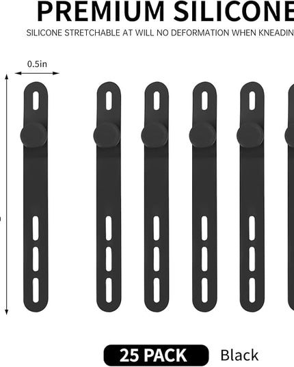 Oligei 25 Pcs Silicone Cable Ties, Cable Ties Reusable, High Elasticity Cord Wraps for Electrical Cords, Cord Organizer for Earphone, Phone Charger(Black)