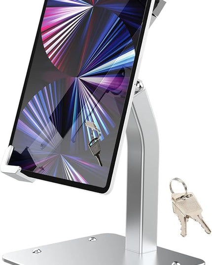 YOOZ Anti Theft Tablet Stand for Desktop, Security Tablet Mount Retail Kiosk POS, Heavy Duty Metal Tablet Holder with Lock for 7-11" Tablets, iPad Pro Air Mini, Galaxy Tabs, Surface etc