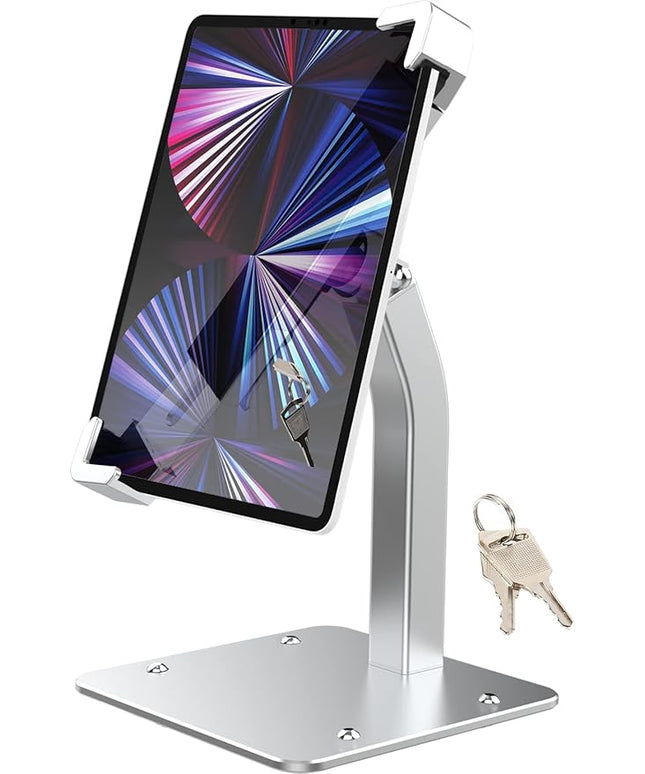 YOOZ Anti Theft Tablet Stand for Desktop, Security Tablet Mount Retail Kiosk POS, Heavy Duty Metal Tablet Holder with Lock for 7-11" Tablets, iPad Pro Air Mini, Galaxy Tabs, Surface etc