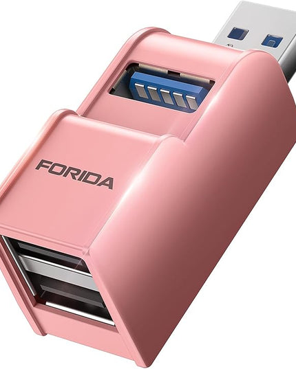 3 Ports USB 3.0 Adapter, USB Hub with 1 USB 3.0 and 2 USB 2.0 Port, Portable USB Port Splitter for Keyborad, Mobile Hard Disk, U Disk, Camera, Mouse,etc (Pink)