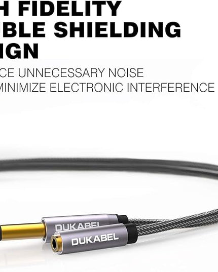 DUKABEL TopSeries Long 6.35mm (1/4 inch) to 3.5mm (1/8 inch) Headphone Jack Adapter -8ft (2.4m) 1/8 Female to 1/4 Male Extension Cable 3.5 to 6.35 for Mixer Guitar Piano Amplifier Speaker and More