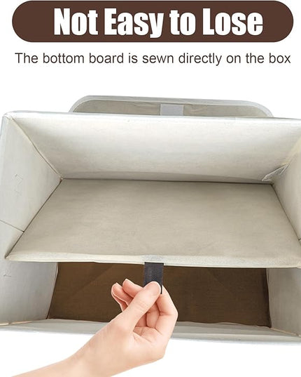 Large 22 Quart Linen Fabric Foldable Storage Bin Cube Organizer Basket with Flip-Top Lid & Handles, Clothes Blanket Box for Home, Office, Closet, Brown & White, 4 Pack 14.6 x 9.5 x 9.5