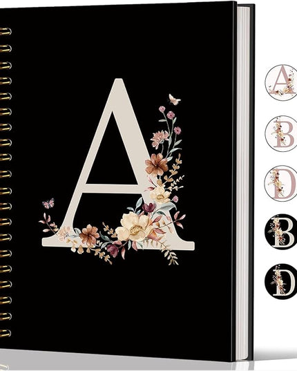 Lacama Black Initial Letter A School Notebook Journal, Aesthetic Wildflower Personalized Spiral Notebook, School Supplies, Customized Monogrammed Gifts, Birthday Gifts for Women, Office Supplies