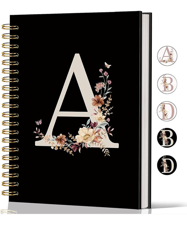 Lacama Black Initial Letter A School Notebook Journal, Aesthetic Wildflower Personalized Spiral Notebook, School Supplies, Customized Monogrammed Gifts, Birthday Gifts for Women, Office Supplies