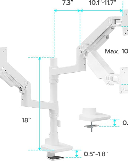 ARES WING Dual Monitor Arm Desk Mount for 17-49 Inch Ultrawide Monitors, Heavy Duty Dual Monitor Mount Holds 44 lbs, Full Motion Gas Spring Vertical Stacked Monitor Mount, 75/100 VESA Mount, White