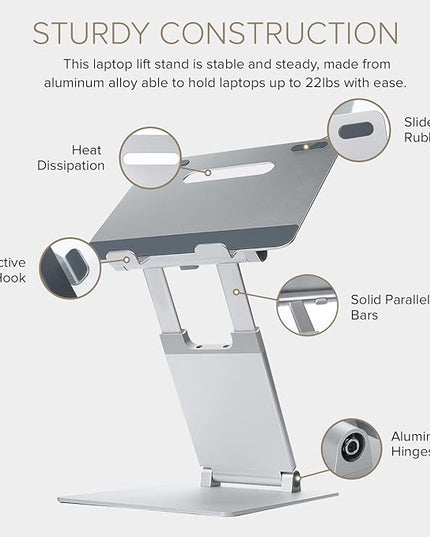 POUT E3 Lift — Ergonomic Laptop Stand for Desk, Adjustable Height 2" to 20" — Laptop Riser Portable Laptop Stand for Laptop — Standing Desk Converter for MacBook 10"-17" Laptops (Blue)