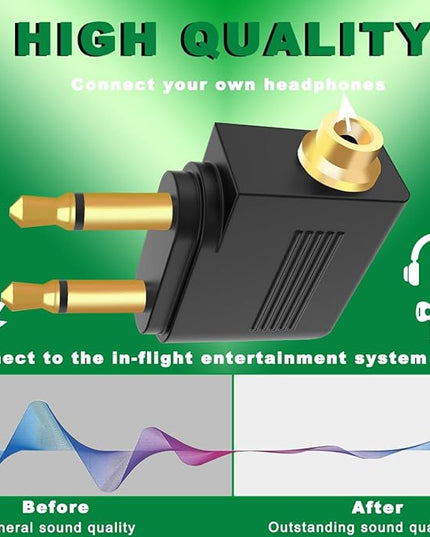 MKBKLLJY 5PCS Dual 3.5mm Male to 3.5mm Female Airplane Headphone Adapter Gold Plated Plug Socket Jack Stereo Aux Connectors Converters with Cable Tie, for Most Airline Dual Audio Jack