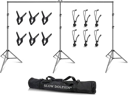 SLOW DOLPHIN Photo Video Studio 20ft (Wide) x 10ft (Tall) Heavy Duty Adjustable Width & Length Photography Backdrop Stand Background Support System Kit with Spring Clamps , Backdrop Clips, Carry Bag