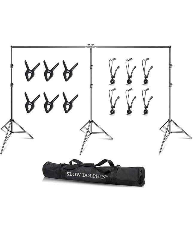 SLOW DOLPHIN Photo Video Studio 20ft (Wide) x 10ft (Tall) Heavy Duty Adjustable Width & Length Photography Backdrop Stand Background Support System Kit with Spring Clamps , Backdrop Clips, Carry Bag