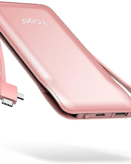 TG90° 10000mah Portable Charger Power Bank with Built-in Cables(No AC Plug),Travel Essentials Battery Pack with Cords Portable Phone Charger Compatible with iPhone and Android Smart Devices