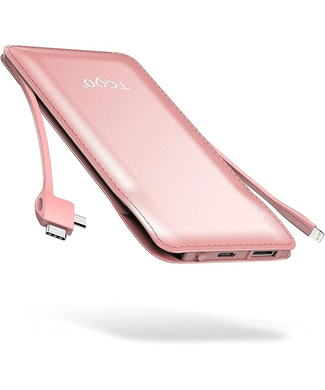 TG90° 10000mah Portable Charger Power Bank with Built-in Cables(No AC Plug),Travel Essentials Battery Pack with Cords Portable Phone Charger Compatible with iPhone and Android Smart Devices