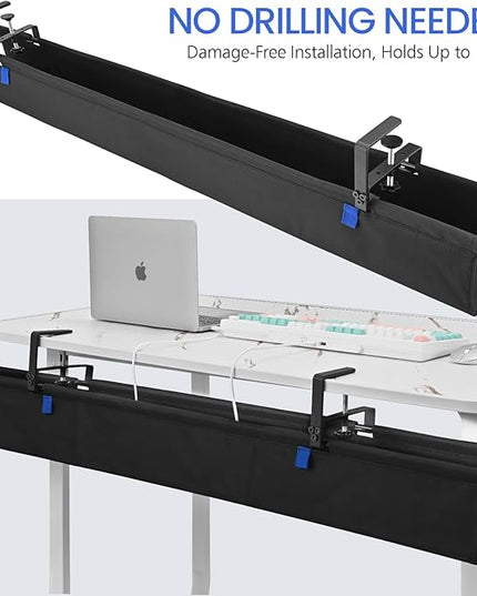 48" Under Desk Cable Management Tray- Clamp/Screw Mount Desk Cable Organizer Cable Tray Hiders for Office&Home