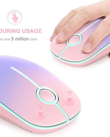 VssoPlor Wireless Mouse, 2.4G Slim Portable Computer Mice with Nano Receiver Quiet Silent Optical Laptop Mouse for Notebook, PC, Laptop, Computer-Pink to Purple