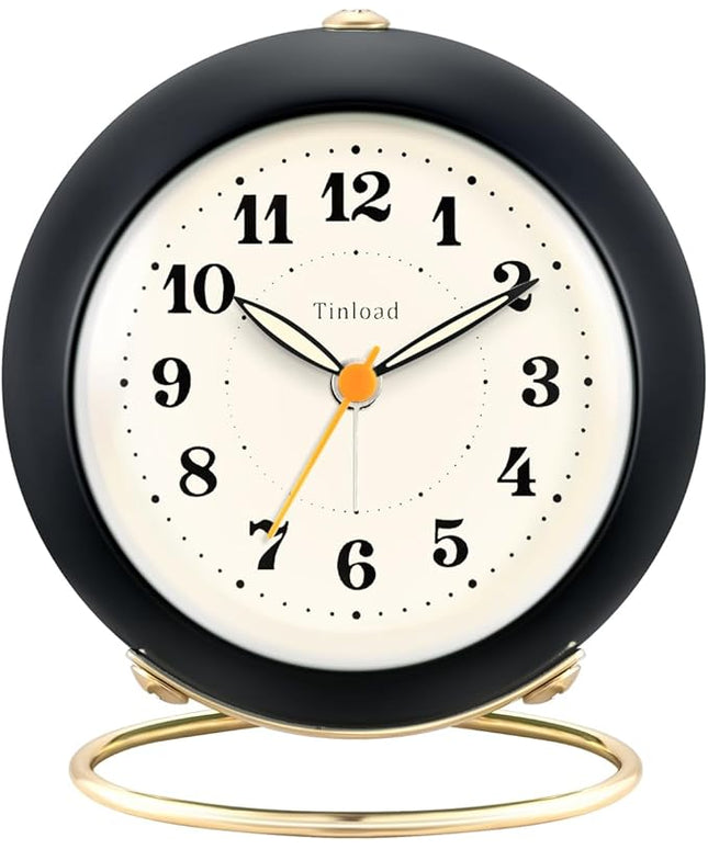 Tinload Analog Alarm Clock, Retro Simple Design Small Desk Clock with Manual Light, Battery Operated, Snooze, for Kids,Bedroom,Travel,Kitchen,Bedside Desktop(Black)