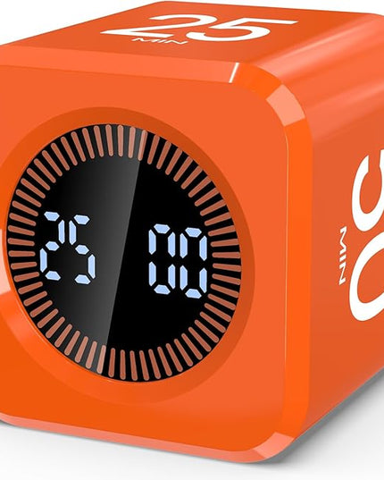 Digital Pomodoro Timer Cube 5/10/25/50min, Visual Productivity Flip Timer for Kids Classroom Desk, Custom Countdown, Silent and Sound Mode for ADHD Study Work Game Kitchen (Orange)