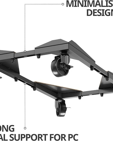 PC Tower Stand – Metal Frame – Adjustable Width and Length – 4 Locking Wheels – Cork Pads – Computer Tower Stand for ATX – Easy Assembly – Wide Size Range – Computer Cart – CPU Holder