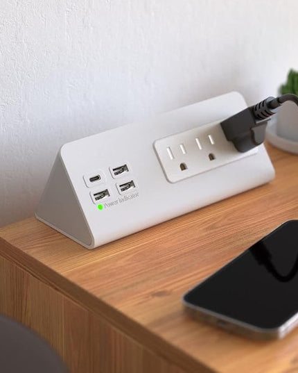 Nightstand Edge Mount Power Strip with USB-C Ports Tabletop Surge Protector Desk Clamp Power Sockets with 3 AC Outlets &4 Fast Charging USB Ports for Home Office Hotel and Dormitory