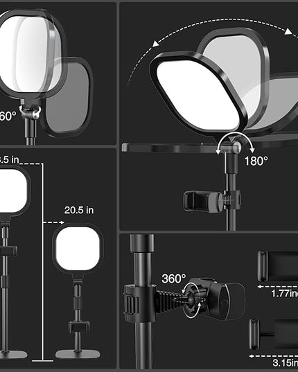 2 Packs Video Conference Lights for Zoom Meeting, LitONES Podcast Lighting Kit for Working from Home Office, Desktop Video Light with Stand and Phone Holder CRI 97.8