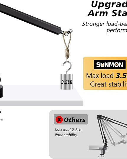 SUNMON Shure SM7dB Boom Arm with Pop Filter - Adjustable Mic Arm Compatible with SM7dB Microphone, Noise reduction Mic Windscreen, Weighted Metal Height adjustment Mic Stand for Shure Microphone