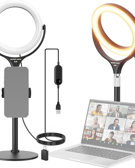 NEEWER Basics 7" Desk Ring Light with Stand/Phone Holder Compatible with iPhone, 10W CRI95+ Bi Color LED Selfie Light for TikTok Recording Laptop Webcam Zoom Video Conference Lighting Makeup, RL7B