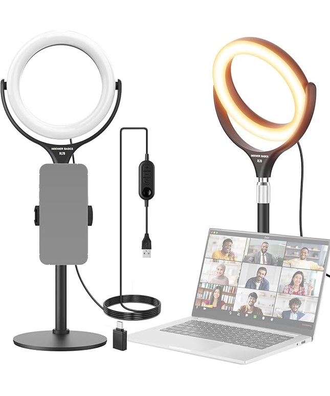 NEEWER Basics 7" Desk Ring Light with Stand/Phone Holder Compatible with iPhone, 10W CRI95+ Bi Color LED Selfie Light for TikTok Recording Laptop Webcam Zoom Video Conference Lighting Makeup, RL7B