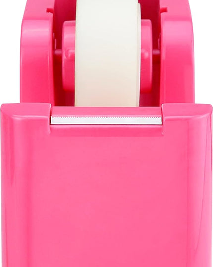 ABEL SimpleWork Desktop Tape Dispenser, Pink, 1 in Core, Non-Skid Weighted Base, Tape Cutter for Office, Home, School, and Crafts