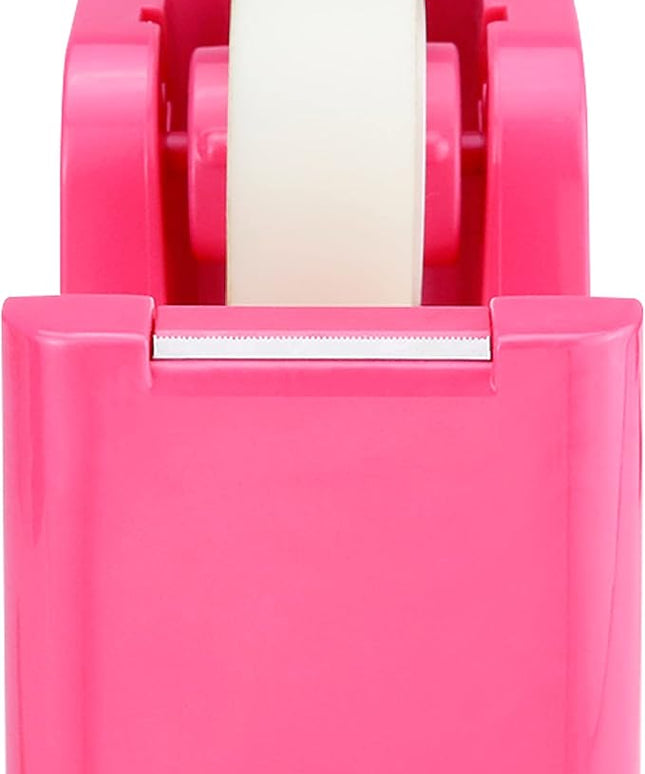 ABEL SimpleWork Desktop Tape Dispenser, Pink, 1 in Core, Non-Skid Weighted Base, Tape Cutter for Office, Home, School, and Crafts