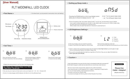 FLT Moonfall Wood Interior LED Desk Clock-Khaki (Designed in Korea)- Time, Date, Temperature Display, Customizable Alarms, Auto Brightness, Compact 3.46-Inch Size, USB Cable & Adapter Included
